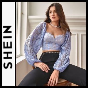 NWT Shein Frenchy Lantern Sleeve Lace Bustier Top